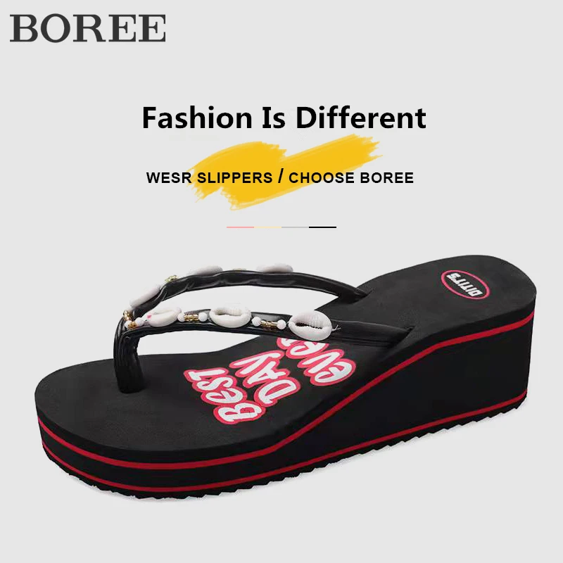Casual Sandals Women String Bead Crystal Wedges Slippers Summer Platform Shoes Female Luxury Designer Clip Toe Flip Flops