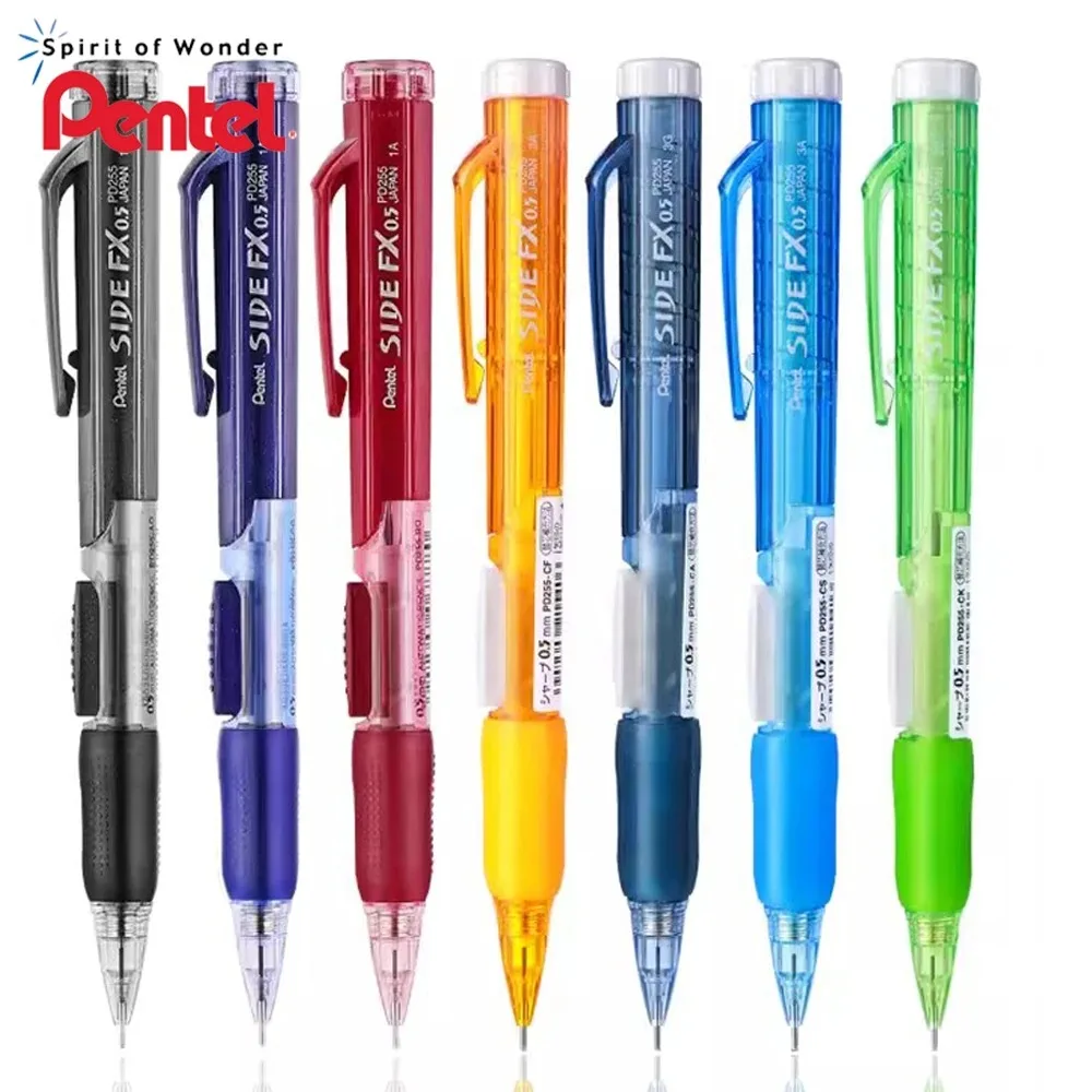 일본 펜텔 기계식 펜슬, PD255 사이드 프레스 액티브 펜슬, 0.5mm 드로잉 문구, 학교 사무실 액세서리, 3 개