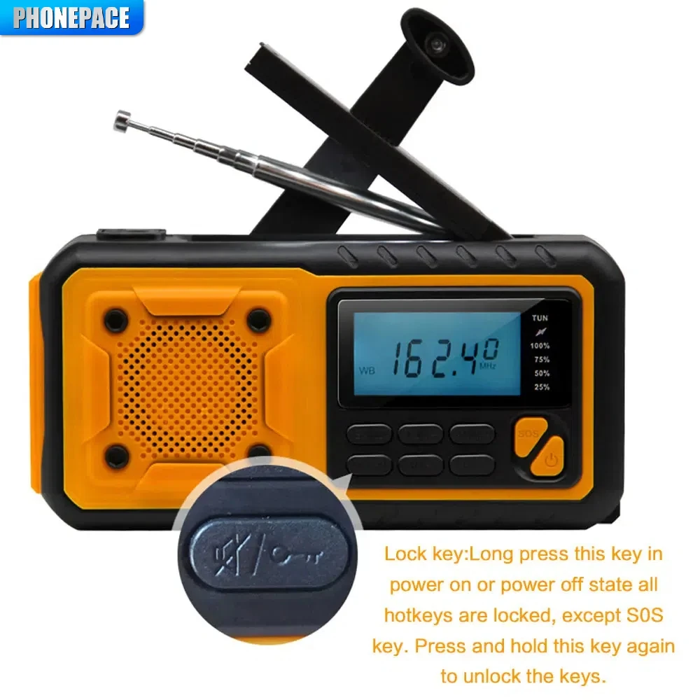 Portable Emergency Solar Radio Hand Crank AM/FM Weather LED Flashlight Phone