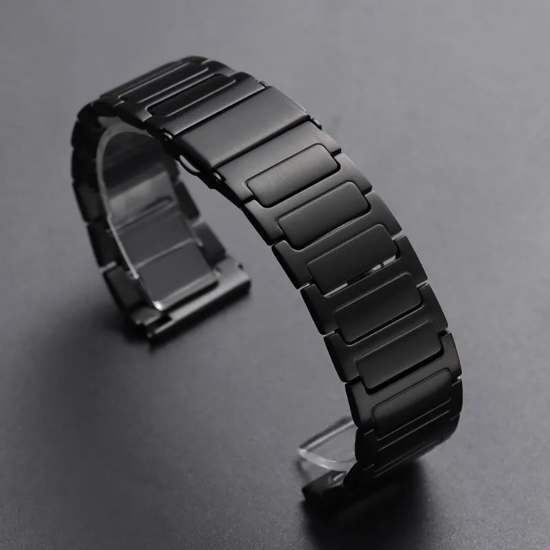 Elegant Stainless Steel Butterfly Buckle Watch Strap - Quick Release, Silver & Black