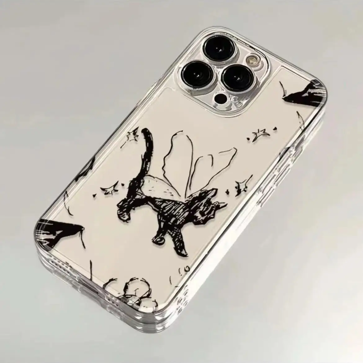 Kreatives Katzen- und Schmetterlingsmuster, durchsichtige Hülle, Anti-Fall-Telefonhüllen für iPhone 16 Max 15 Pro 14Plus 13 12 11 XR X/XS_voghion.com