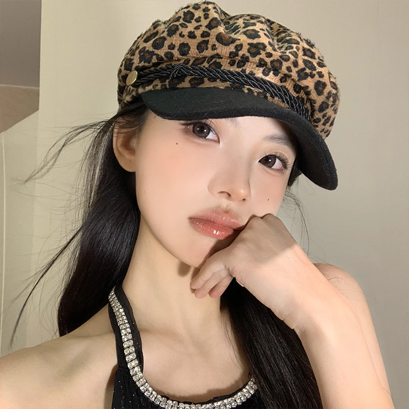 New Leopard Print Y2k Beret Women's Spring and Autumn Retro