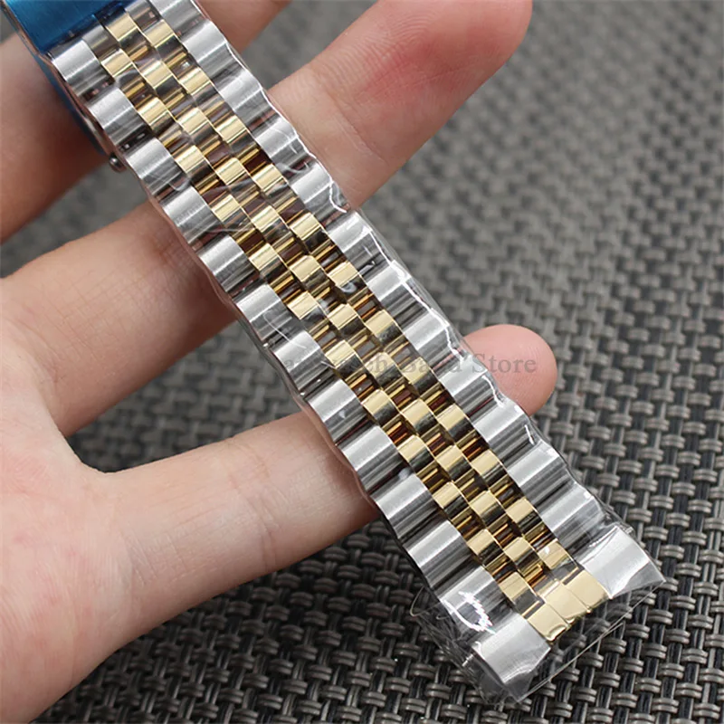 Stainless Steel Watch Strap with Curved End and Folding Buckle