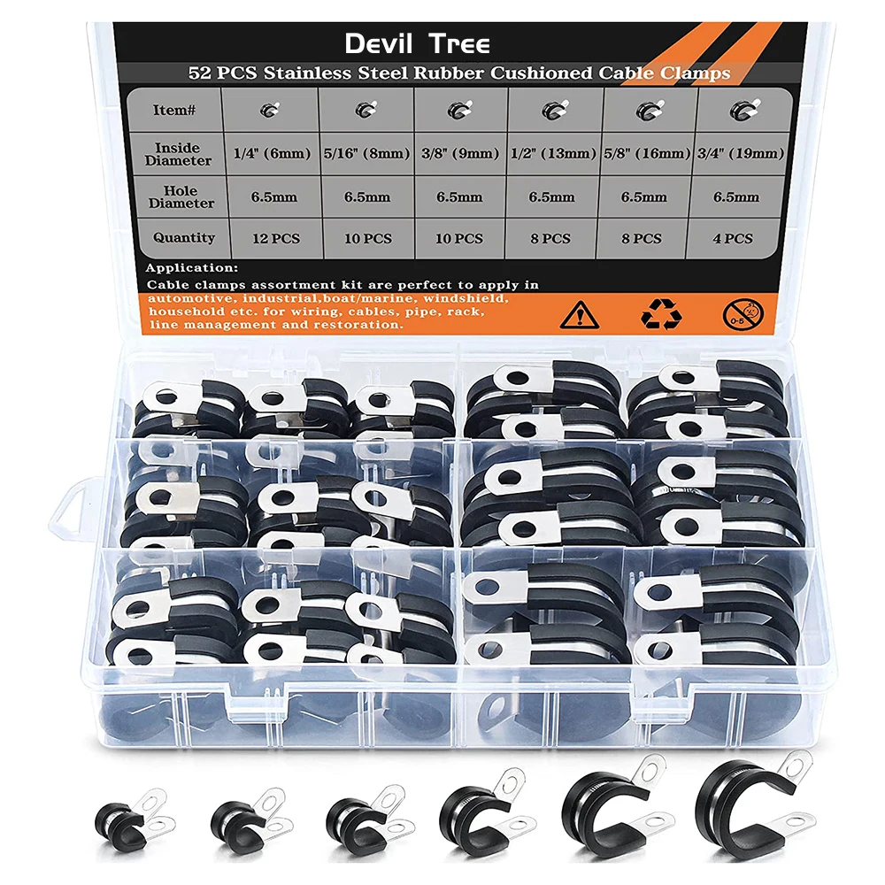 20-Pack 1-3/4 Inch 304 Stainless Steel Cable Clamps With Rubber Cushion - Pipe Hose Clamps For Marine, Car, Home