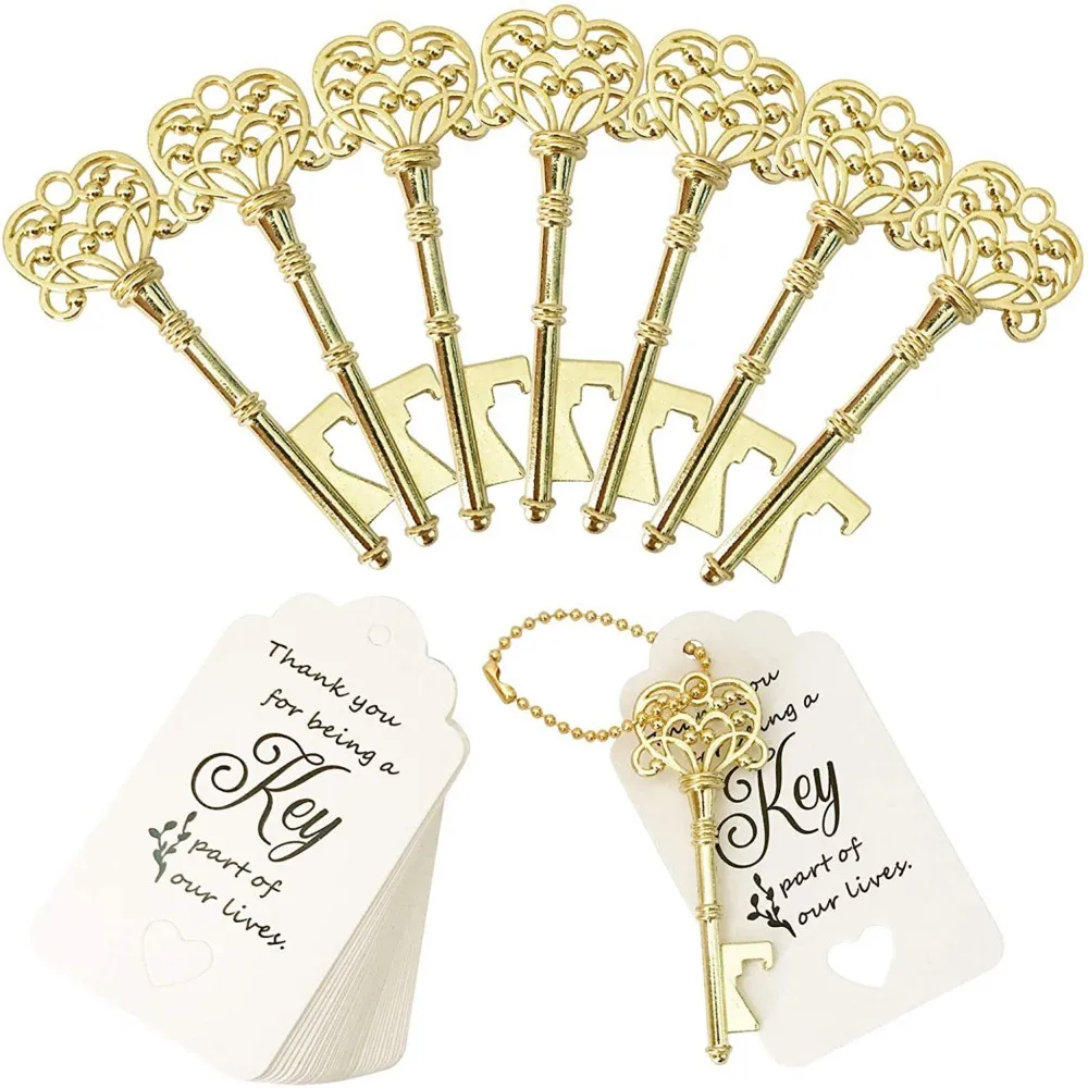 

20/50pcs Gold Key Bottle Opener Paper Card Marriage Wedding Decoration Bridal Shower Gifts Wedding Souvenir Favors for Guests