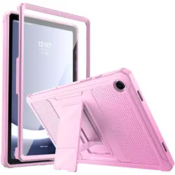 Shockproof Full-Body Rugged Stand Case with Built-in Screen Protector for Galaxy Tab A9 Plus (Pink)