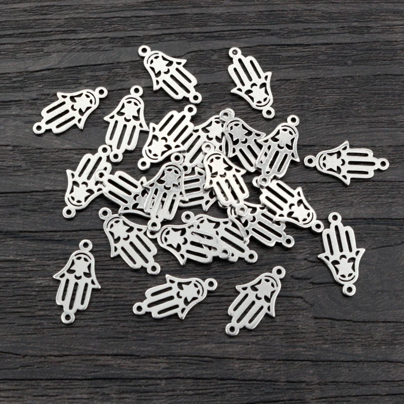 20pcs 16x9mm 아니 페이드 316 스테인레스 스틸 더블 루프 핸드 부적 펜던트 DIY 쥬얼리 결과 커넥터 목걸이 팔찌