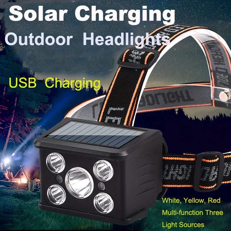 

Solar 7LED/5LED+COB Headlamp 5 Modes Multifunctional Head Flashlight USB Rechargeable Headlight Waterproof Head Lamp