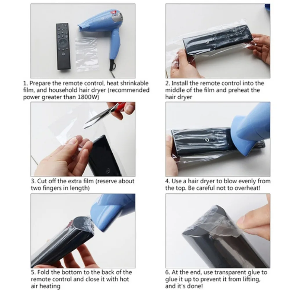 Shrink Film Bag Mixed Size Air Conditioner TV Remote Control Transparent PVC Heat Shrinkable Universal Dustproof & Waterproof Film 20/50PCS
