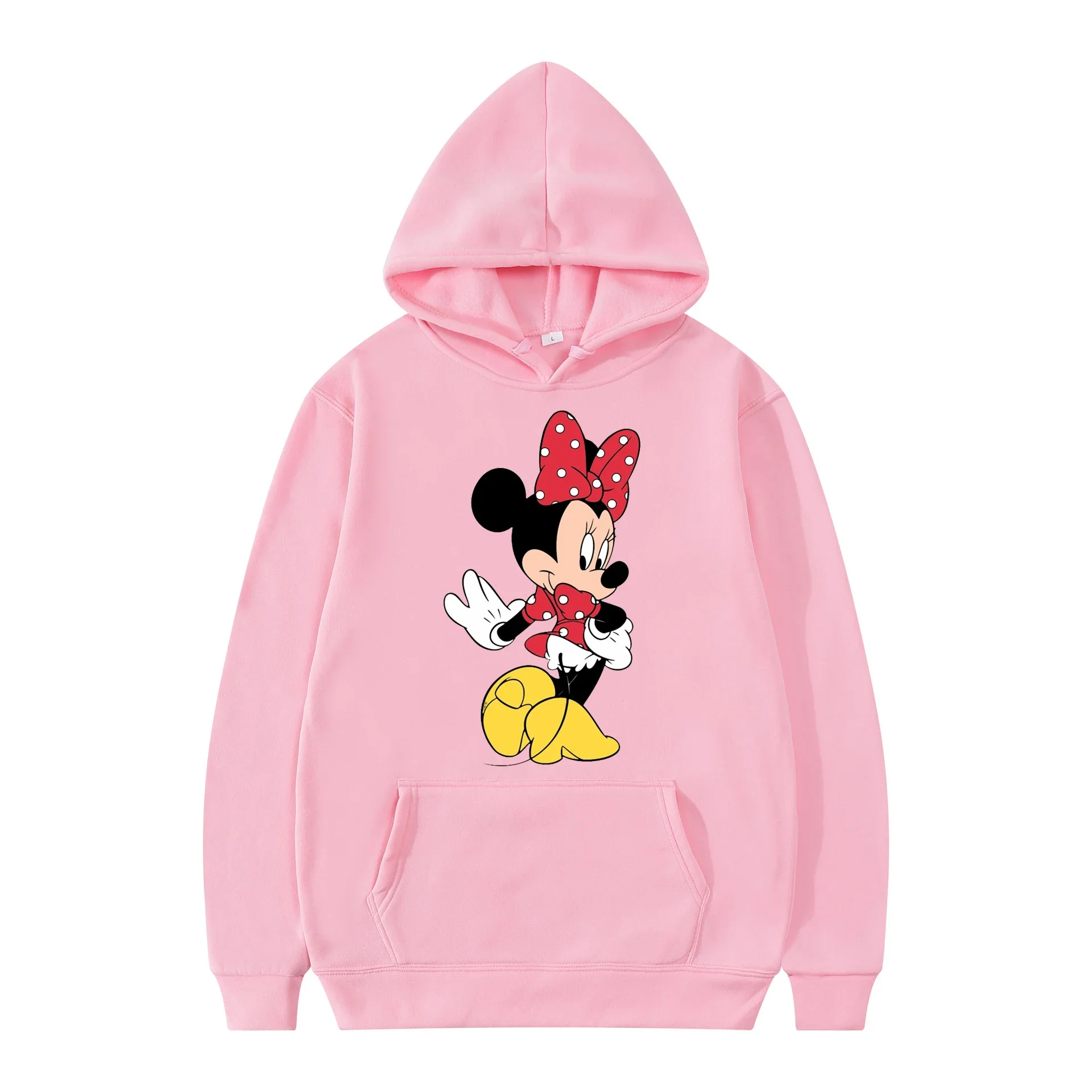 

New Disney Casual Women's Hoodie Cartoon Minnie Pattern Pullover Brushed Warm Sweatshirt Loose and Comfortable Top