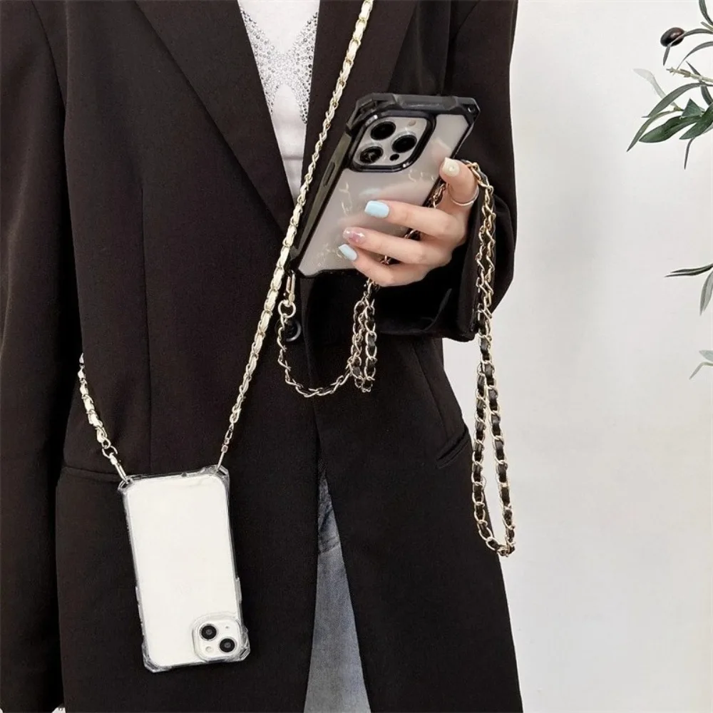 Elegant Leather Chain Crossbody Lanyard Strap with Shockproof Cover