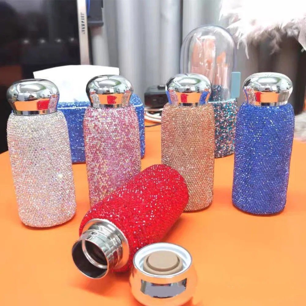 Women Portable Vacuum Cup Stainless Steel Creative Rhinestone Thermos For  Girls Sparkling Luxurious 260ML Insulated Water Bottle
