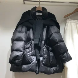 New Korean White Duck Down Jacket for Women Knitted Scarf Sweater Shawl Down Coat 2023 Women's Warm Bread Jackets Куртка Женская