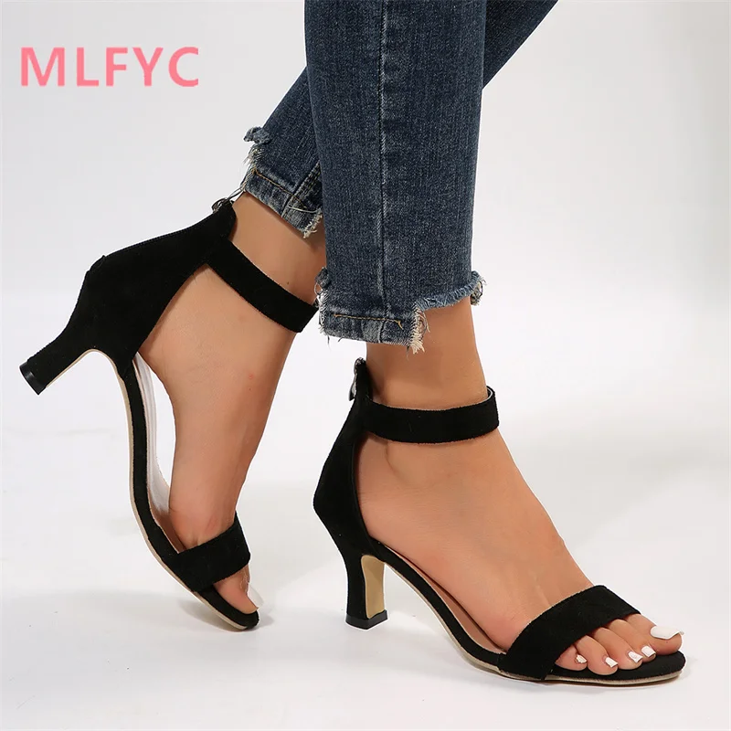 Sandals New European  American Slim High Heels in Summer One Line Buckle Open Toe Sandals Female Fish Mouth Simple Sandals