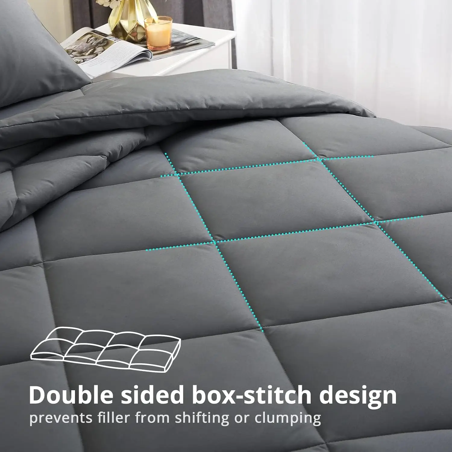 HEVUMYI 7 Pieces Queen Comforter Set, All Season Reversible Bed in a Bag Queen, Ultra Soft Queen Bedding Set with Grey 3