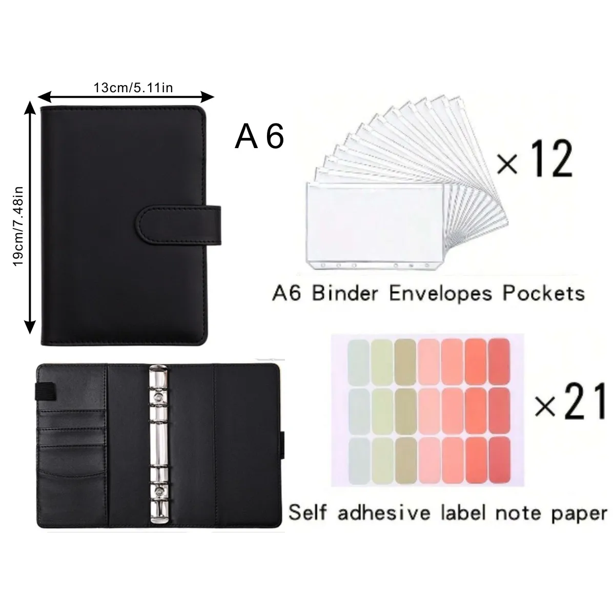 A6 cash savings book budget plan PU leather notebook binder 12 A6 binder pockets 21 label papers
