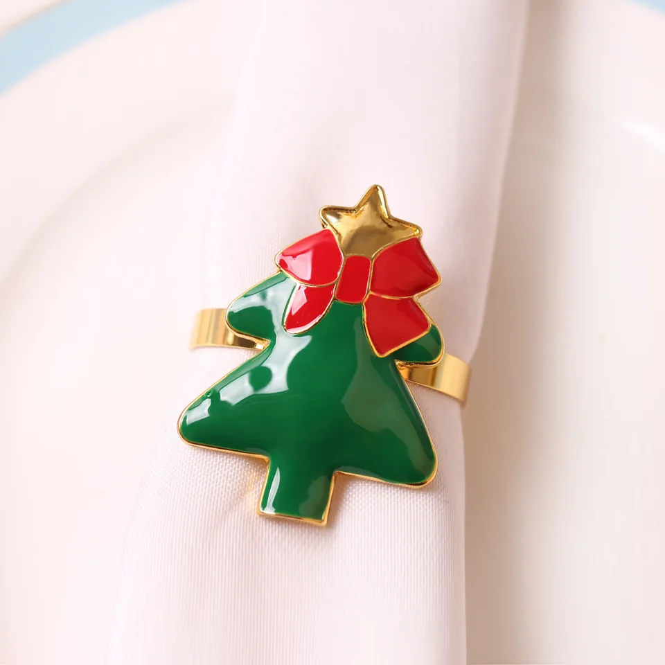 BRTNUP Set di 4 portatovaglioli natalizi con renna di Natale, con fibbia per tovaglioli, per Natale, pranzo, feste, vacanze, decorazione da tavolo (Babbo Natale, taglia unica
