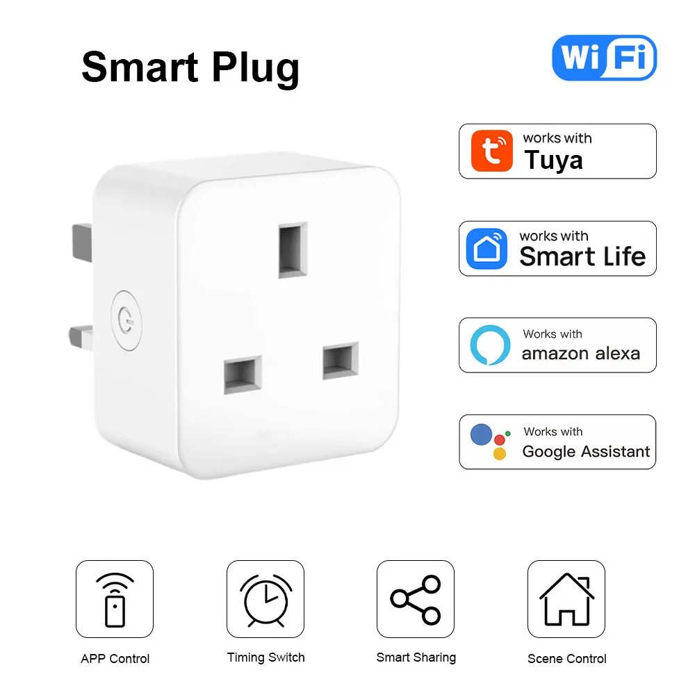 WIFI Smart Plug UK Standard 16A Energy Monitoring Timer Remote Control Work With Alexa Google Assistant Voice Control