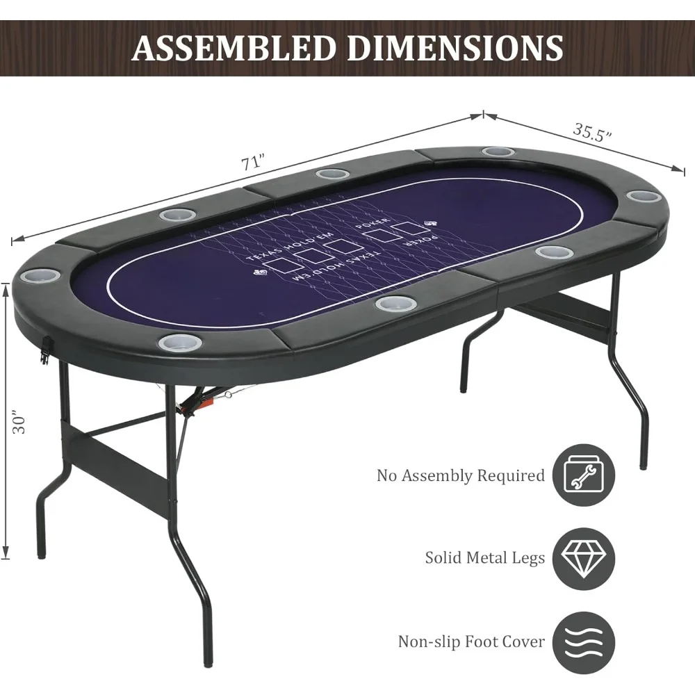 8 Player Folding Poker Tables w/Collapsible Legs,Padded Rails and Cup Holders, Portable Poker Table for Texas Holdem
