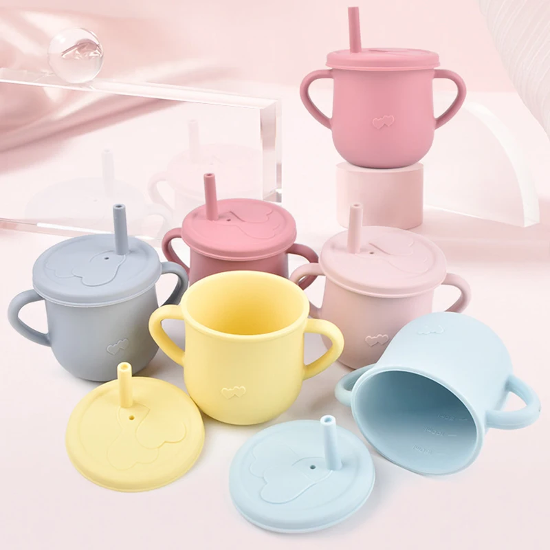 4/6/8PCS Baby Soft Silicone Bib Dinner Plate Suction Cup Bowl Plate Cup Spoon Fork Set Non-Slip Food Grade Silicone Kids Dishes