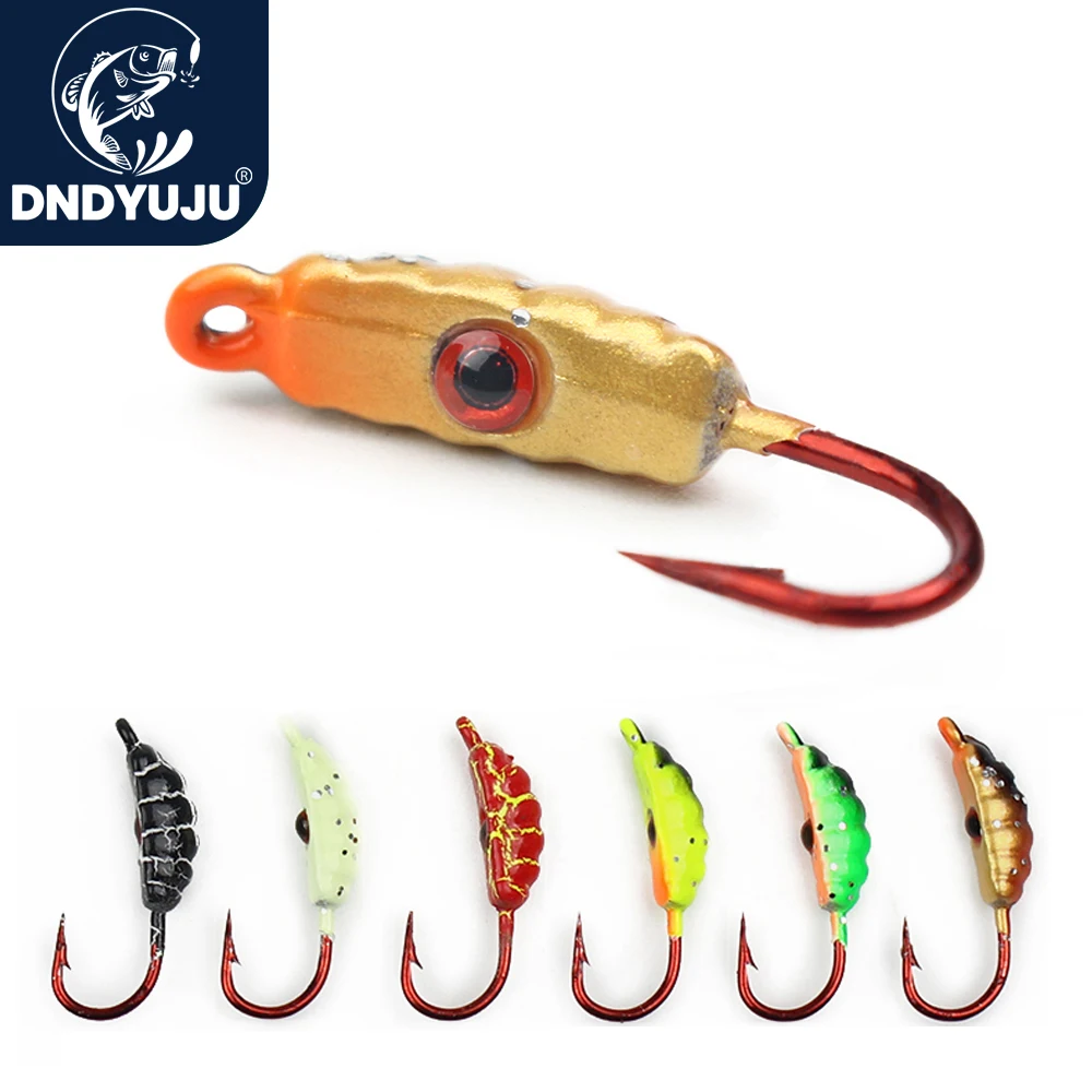 DNDYUJU 4pcs/lot 23mm/1.5g Ice Fishing Lure Maggot Worm The New Metal Bait Ice Jig 6 Color Mini Lead Winter Fishing Hook