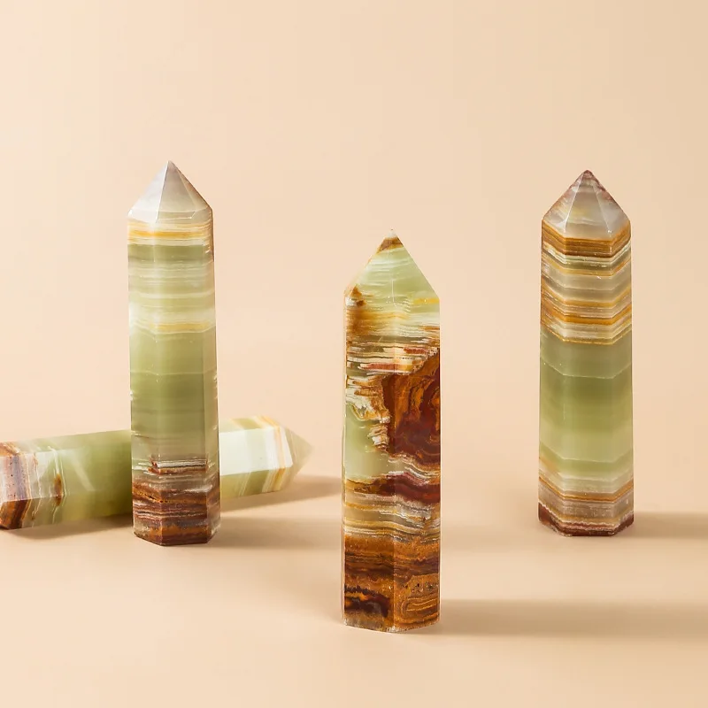 

Reiki crystal Natural Afghanistan jade hexagonal column six prism single tip jade Stone column ornaments handicraft wholesale