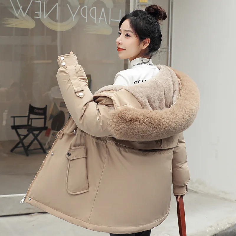

2023 New Women down Cotton Coat Winter Jacket Female Thicken warm Loose parkas fashion big fur collar hooded outcoat