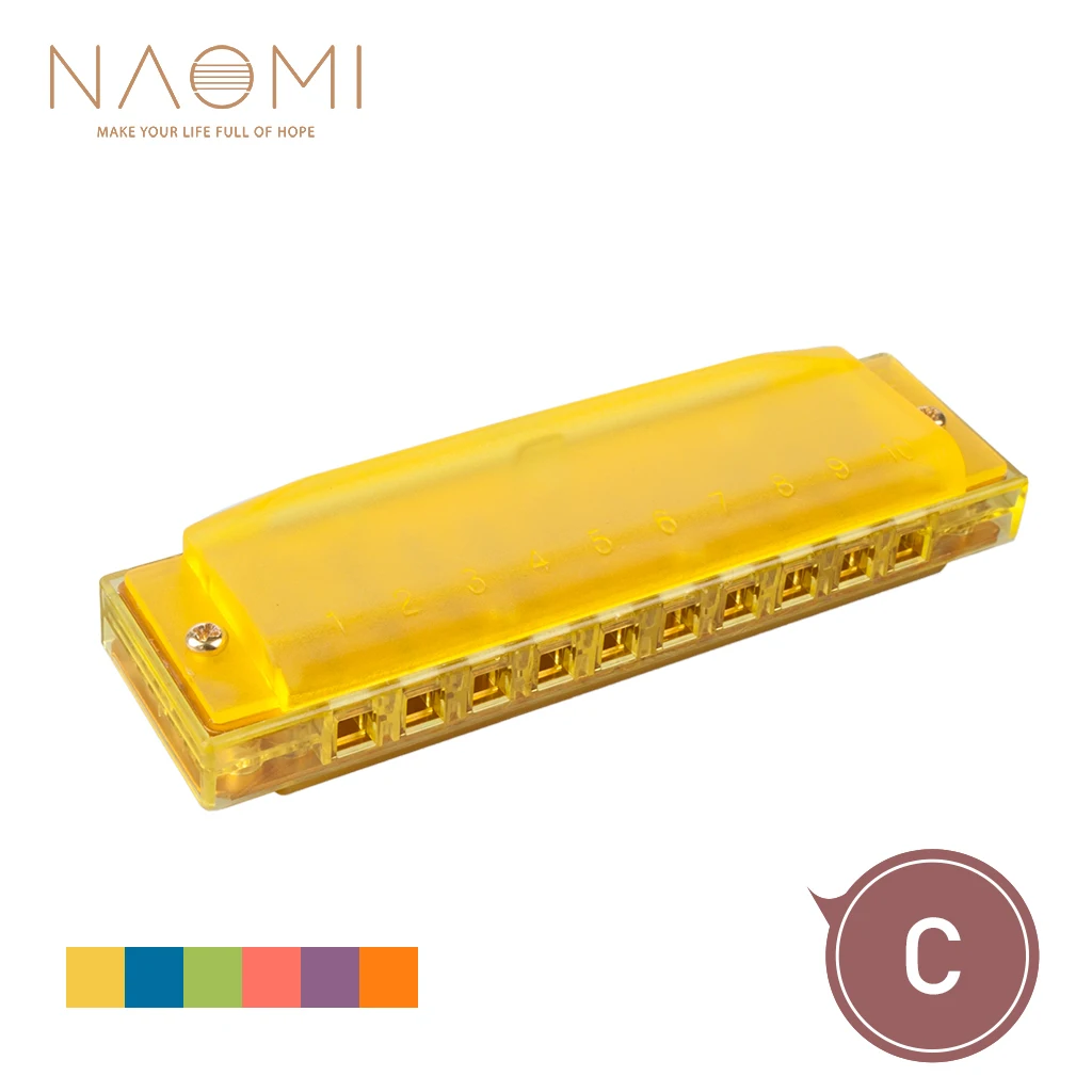 NAOMI 10 Holes Key of C Blues Harmonica Musical Instrument Educational Toy Plastic Student Harmonica Beginner Series-Yellow