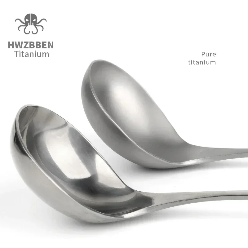 HWZBBEN 야외 티타늄 수프 스푼, 긴 손잡이 캠핑 식기, 휴대용 요리 주방 식기류, Ti86
