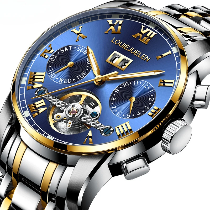 2024 new Automatic Mechanical Business Wristwatch Luxury Stainless Steel Band Watch for Man Waterproof Sport Large Dial Clock
