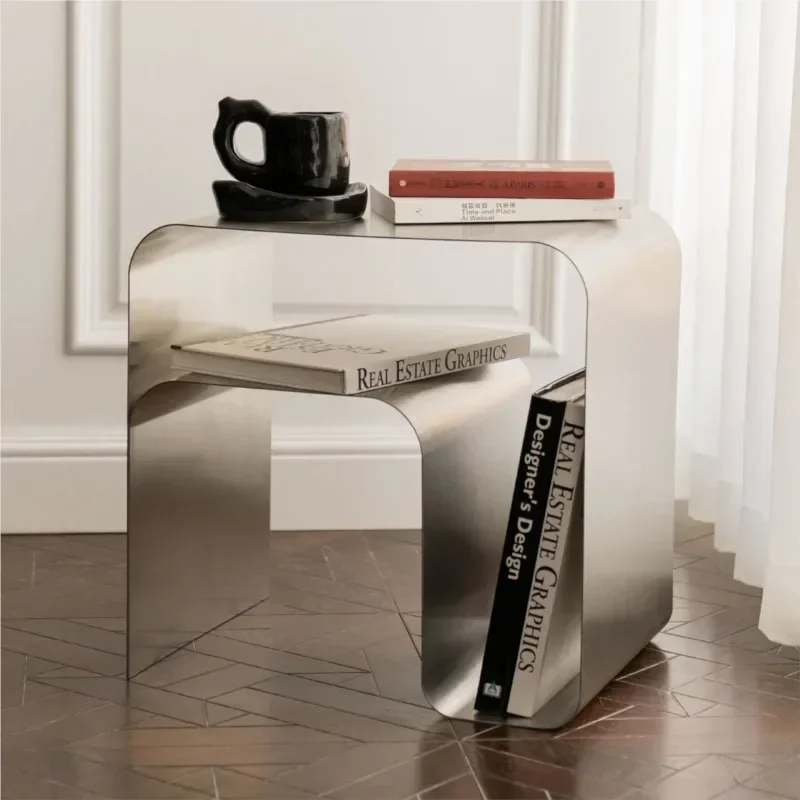 Side End Table Antique Minimalist Stainless Steel Bedside Table Side Table Integrally Molded Storage Cabinet Coffee Desks Vintage Bauhaus