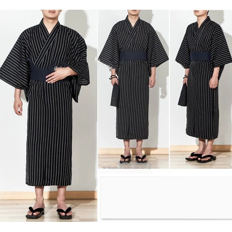 NEW Japanese Traditional Samurai Kimono For Men Yukata Bathing Robe Hekoobi Loose Style Sauna Homewear Belt Long Gown Clog