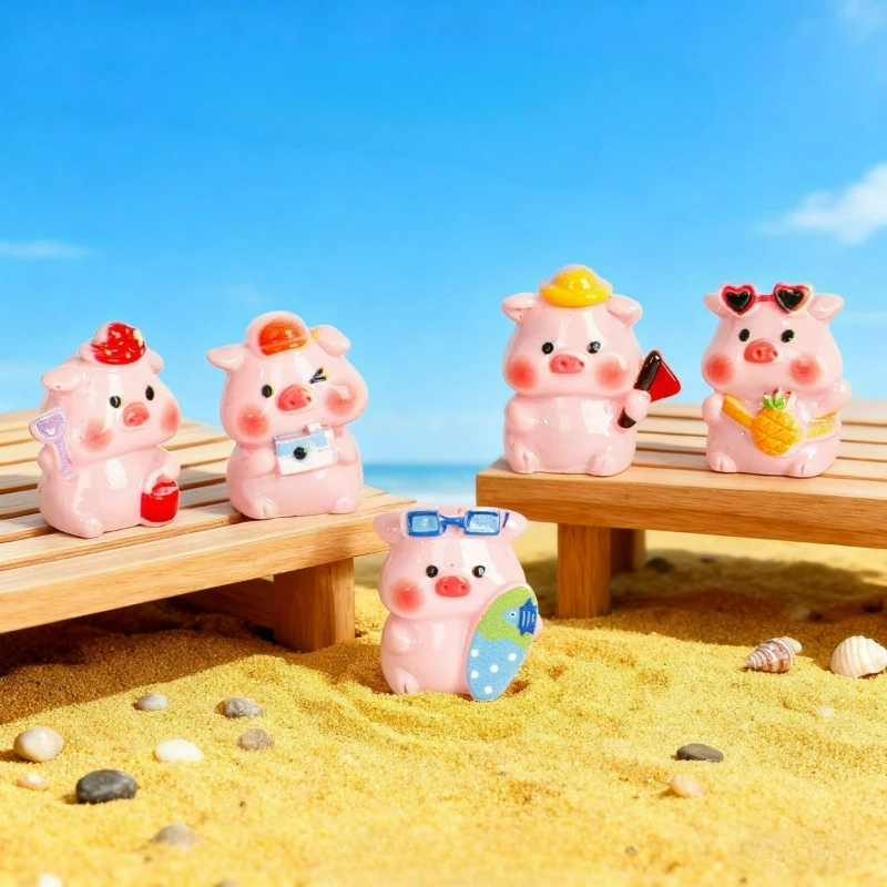 Charming Pink Pig Resin Figurines - Kawaii Miniature Home & Garden Decor Ornaments