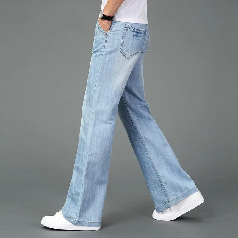 Mens Bell Bottom Jeans Flared Denim Pants 80s 70s Vintage Wide Leg Trousers  Blue