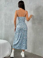 Fall 2025 Long Dress Strapless Wrap Chest High Slit Daisy Leopard Print Wrap around Skirt Maxi Dress - Image 5