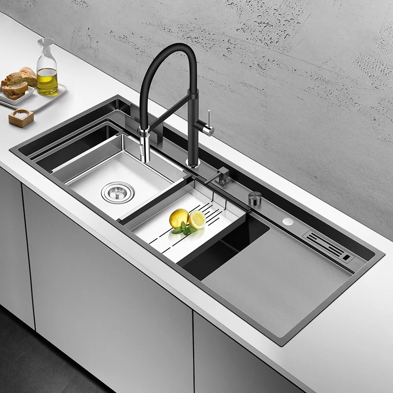 ASRAS Nanometer Kitchen Sink Handmade Sink 4mm Thickness 240mm Depth Large Size Single Kitchen With Drain Plate Sinks