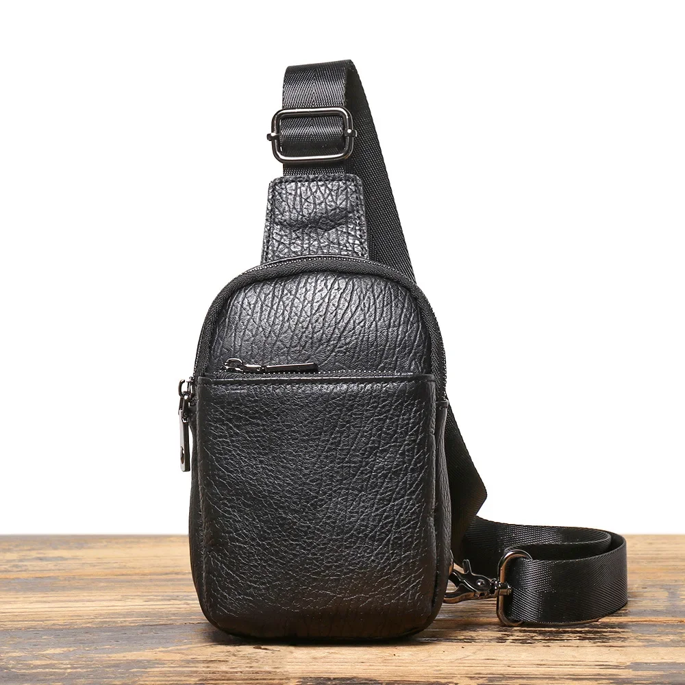 

Vintage Leather Men's Chest Bag Cowhide Crossbody Mini Phone Bag Casual Small Shoulder Backpack