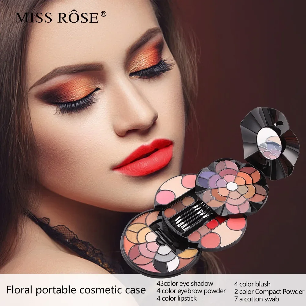 57-Color Petal Makeup Palette with 43 Eyeshadows 4 Eyebrow Powders&Blush&Lipstick And 2 Pressed Powders - All-In-One Beauty Kit