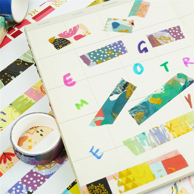 10Pcs Geometry Washi Tapes Stationery Masking Tape Scrapbook Gold Foil Decorative Adhesive Tape Journal Supplies Washi Tape Set 6