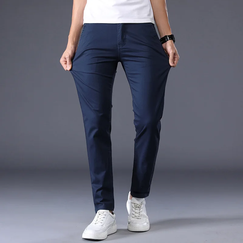 Pantalones clásicos de algodón para hombre, calzas informales finas de Color sólido, a la moda, de negocios, 7 colores, novedad de 2023 - AliExpress