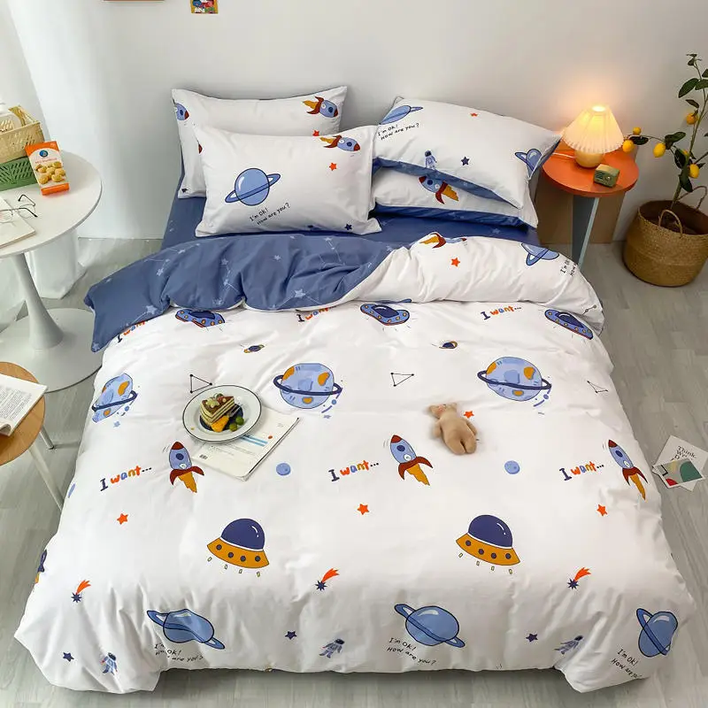 

Space Astronaut Pure Cotton 3/4pcs Duvet Cover For Kids Bed Sheet Set Pillowcase Boy Cartoon Quilt Cover Children Bedding Linens