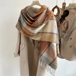 Luxurious Warm Plaid Cashmere Shawl Poncho with Tassel Accents (WT120-6)