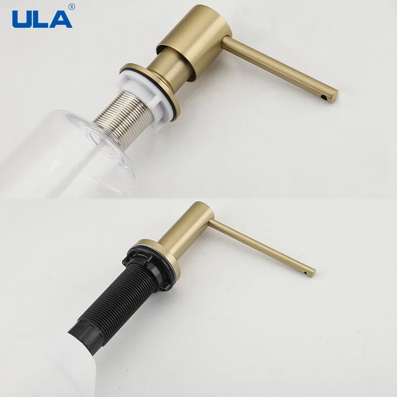 ULA Gold Kitchen Sink Liquid Soap Dispenser Liquid Soap Bottle Sink Mount Stainless Steel Head Hand Press Dispenser Bottle 3