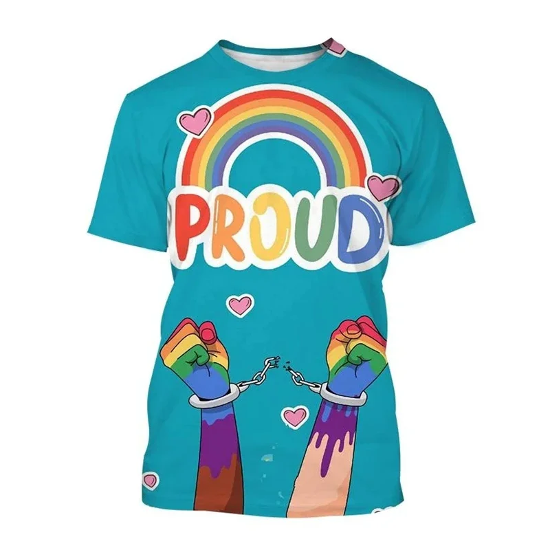 

Футболка ЛГБТ мужская с коротким рукавом, винтажная модная графическая рубашка с 3D-принтом счастливого дня гордости, детской одежды