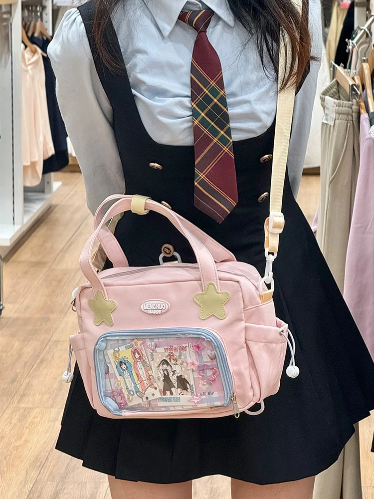 JIAERDI Harajuku Yellow Itabag Crossbody Bags Women Nylon Handle Casual Messenger Bag Girls Transparent Mini Backpack Ita Bags