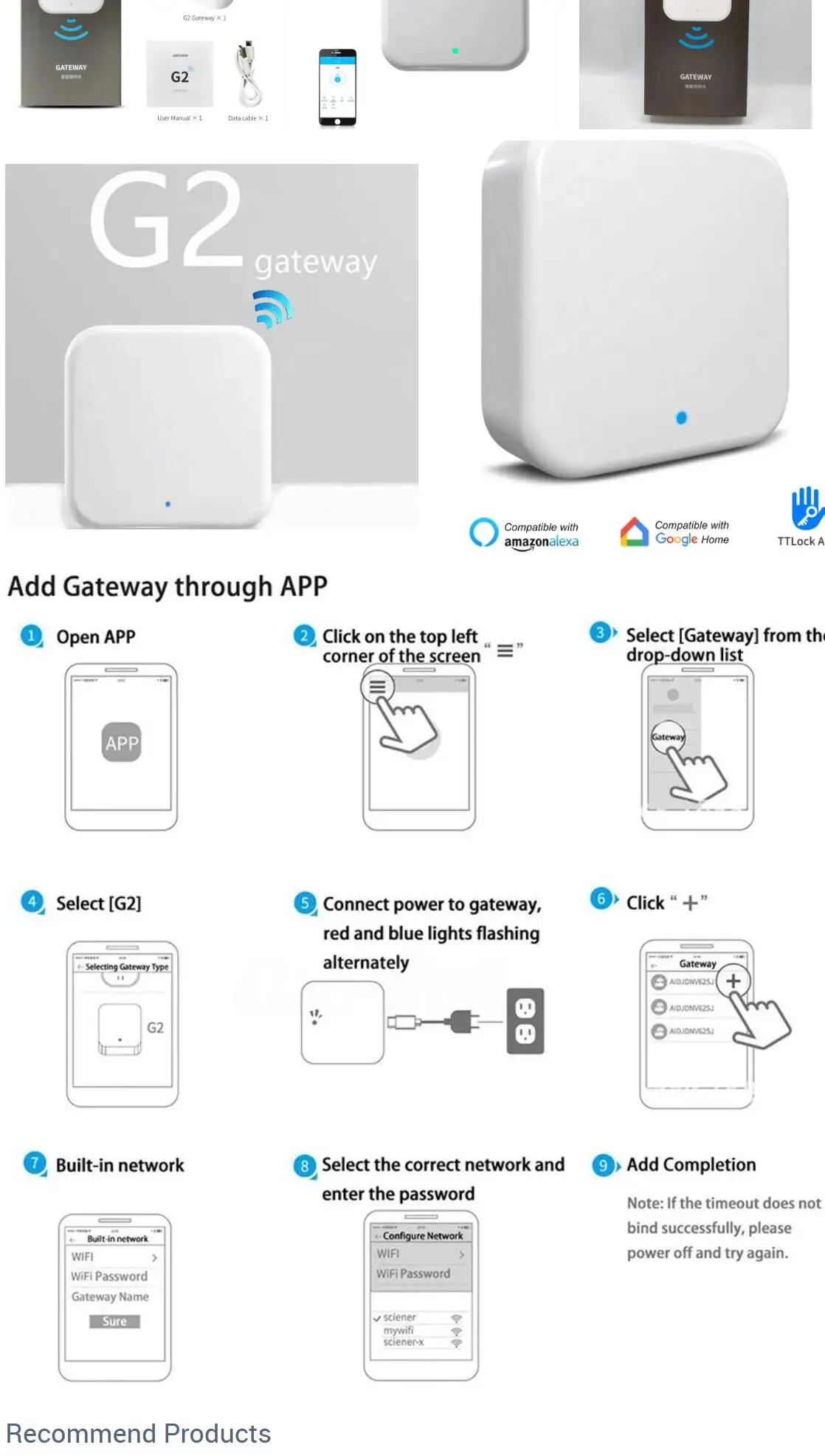 TTLOCK wireless G2 Wifi Gateway for Smart fingerprint Door Lock BT TTlock Phone