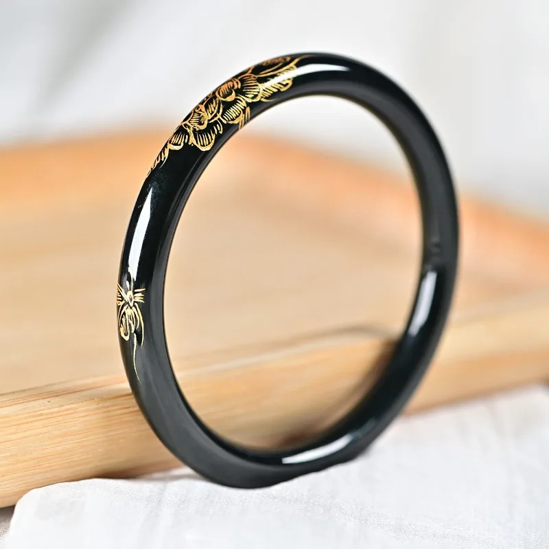 

Natural Genuine Hetian Cyan Jade Flower Bracelet Bangle Fashion Jewelry Designer Accessories Charm Amulet Gifts for Women Men