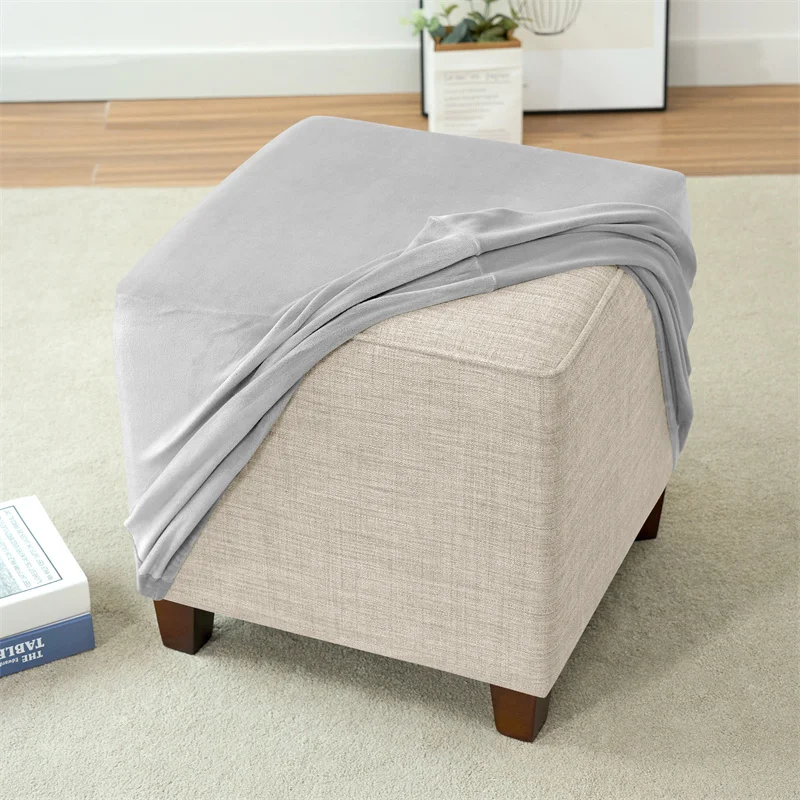 1pc Velvet Ottoman Cover Square Solid Color Footrest Slipcovers Elastic House Pouf Stool Cover Living Room Furniture Protector 4