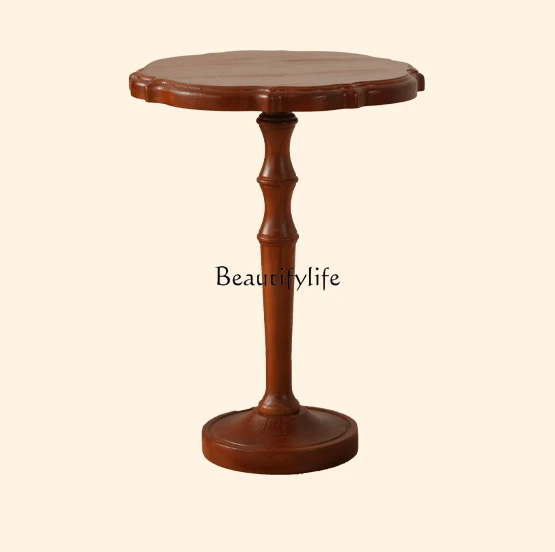 

French Retro Solid Wood Small Coffee Table Small Apartment Living Room Sofa Side Table