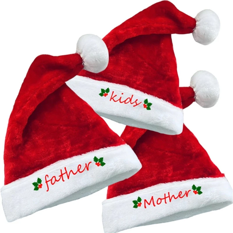 red Black Plush Christmas Hat Plush Xmas Hat for Adults Kids Comfortable Santa Claus Cap Party Supplies Gift Christmas Decor
